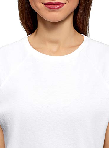 oodji Ultra Mujer Camiseta de Algodón Básica, Blanco, ES 40 / M