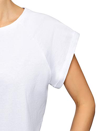 oodji Ultra Mujer Camiseta de Algodón Básica, Blanco, ES 40 / M