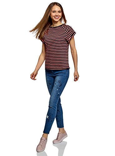 oodji Ultra Mujer Camiseta de Algodón Básica, Multicolor, ES 34 / XXS