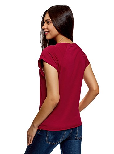 oodji Ultra Mujer Camiseta de Algodón Básica, Rojo, ES 46 / XXL