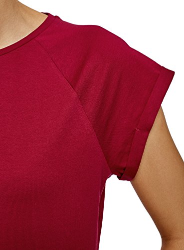 oodji Ultra Mujer Camiseta de Algodón Básica, Rojo, ES 46 / XXL