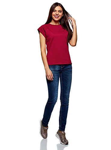 oodji Ultra Mujer Camiseta de Algodón Básica, Rojo, ES 46 / XXL