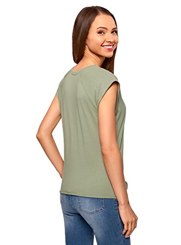 oodji Ultra Mujer Camiseta de Algodón Básica, Verde, ES 34 / XXS