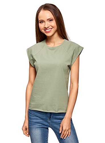 oodji Ultra Mujer Camiseta de Algodón Básica, Verde, ES 34 / XXS