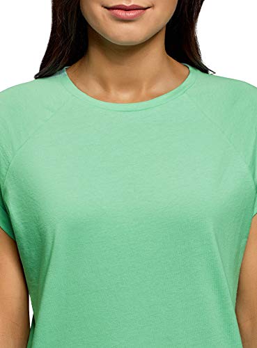 oodji Ultra Mujer Camiseta de Algodón Básica, Verde, ES 42 / L