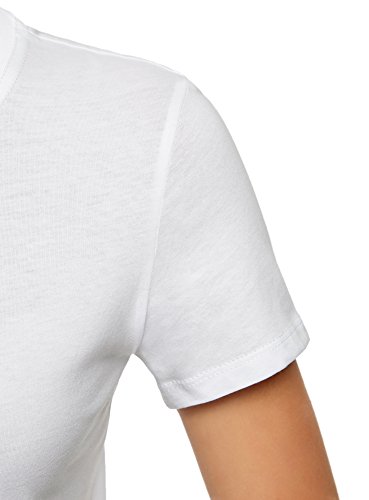 oodji Ultra Mujer Camiseta de Algodón con Cuello Redondo, Blanco, ES 38 / S