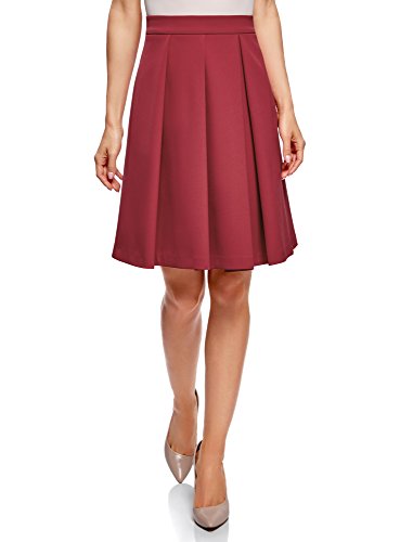 oodji Ultra Mujer Falda Acampanada con Pliegues, Rojo, ES 36 / XS