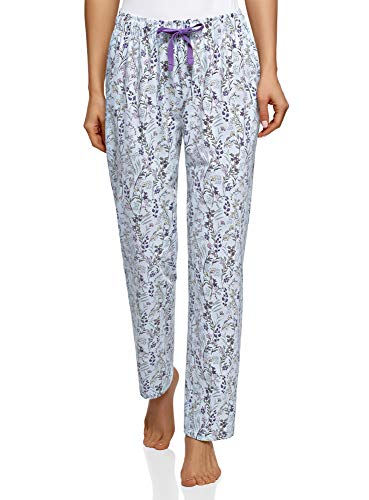 oodji Ultra Mujer Pantalones Estampados de Estar por Casa, Azul, ES 36 / XS