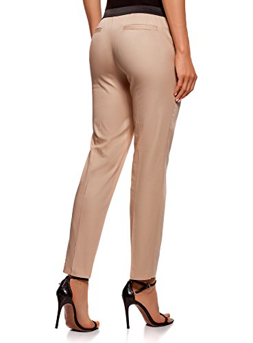 oodji Ultra Mujer Pantalones Recortados con Cintura Elástica, Beige, ES 42 / L