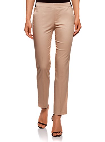 oodji Ultra Mujer Pantalones Recortados con Cintura Elástica, Beige, ES 42 / L