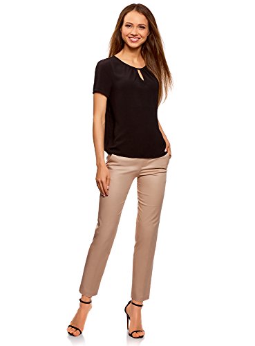 oodji Ultra Mujer Pantalones Recortados con Cintura Elástica, Beige, ES 42 / L