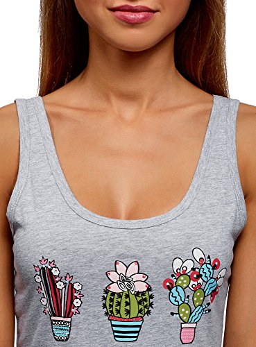 oodji Ultra Mujer Pijama de Algodón con Estampado, Gris, ES 36 / XS