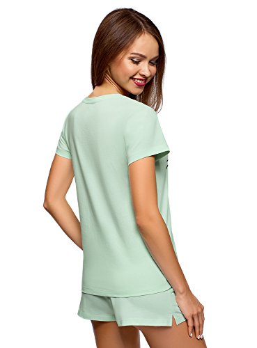 oodji Ultra Mujer Pijama de Algodón con Estampado, Verde, ES 38 / S