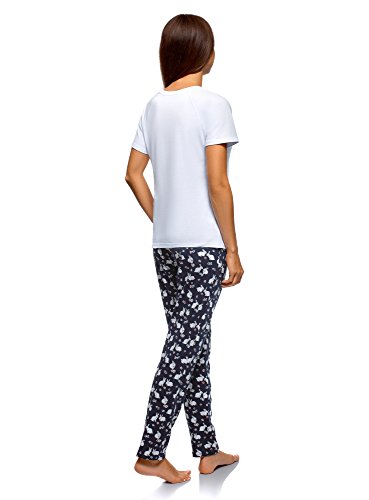 oodji Ultra Mujer Pijama de Algodón con Pantalones, Blanco, ES 40 / M
