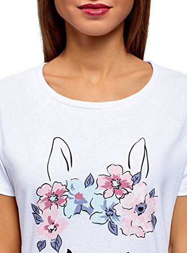 oodji Ultra Mujer Pijama de Algodón con Pantalones, Blanco, ES 40 / M