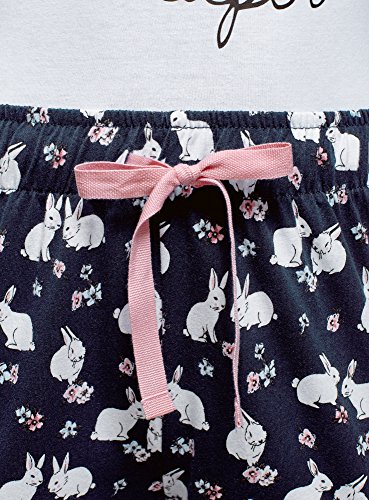 oodji Ultra Mujer Pijama de Algodón con Pantalones, Blanco, ES 40 / M