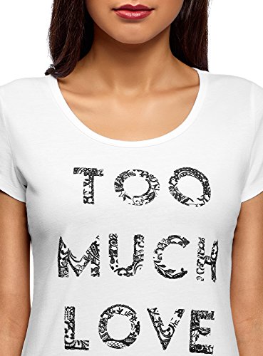 oodji Ultra Mujer Pijama de Algodón con Pantalones, Blanco, ES 42 / L