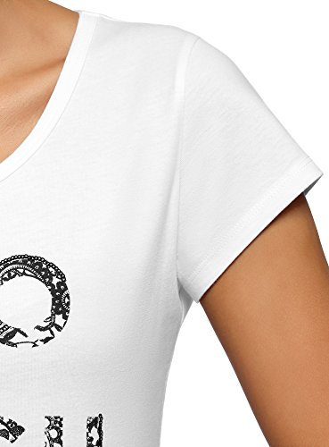 oodji Ultra Mujer Pijama de Algodón con Pantalones, Blanco, ES 42 / L