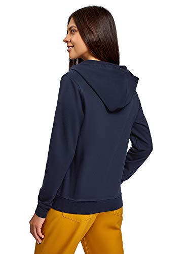 oodji Ultra Mujer Sudadera de Algodón con Capucha y Bolsillo de Canguro, Azul, ES 36 / XS