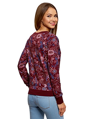 oodji Ultra Mujer Suéter Básico Estampado, Rojo, ES 36 / XS