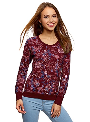 oodji Ultra Mujer Suéter Básico Estampado, Rojo, ES 36 / XS