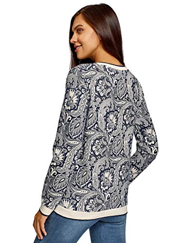 oodji Ultra Mujer Suéter Recto con Cuello Redondo, Azul, ES 38 / S