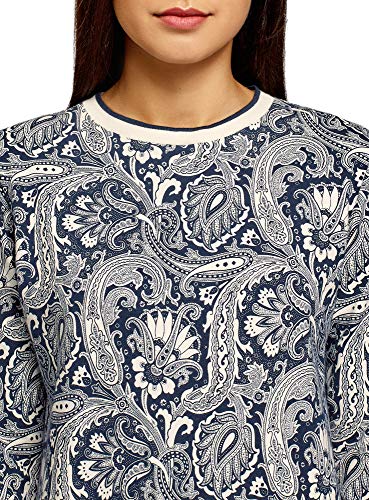 oodji Ultra Mujer Suéter Recto con Cuello Redondo, Azul, ES 38 / S