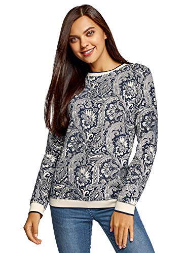 oodji Ultra Mujer Suéter Recto con Cuello Redondo, Azul, ES 38 / S