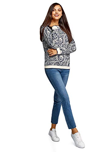 oodji Ultra Mujer Suéter Recto con Cuello Redondo, Azul, ES 38 / S