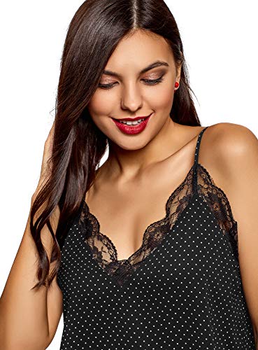 oodji Ultra Mujer Top de Estilo Ropa Interior con Bordes de Encaje, Negro, ES 36 / XS