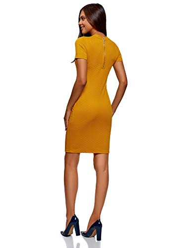 oodji Ultra Mujer Vestido Ajustado con Cremallera, Amarillo, ES 36 / XS