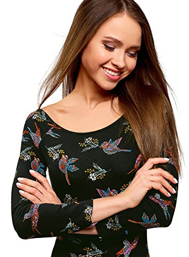 oodji Ultra Mujer Vestido Ajustado con Escote Barco, Negro, ES 34 / XXS