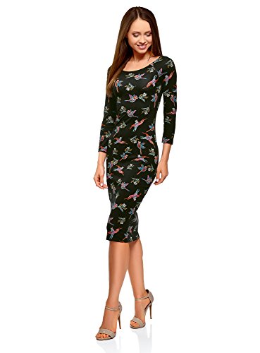 oodji Ultra Mujer Vestido Ajustado con Escote Barco, Negro, ES 34 / XXS