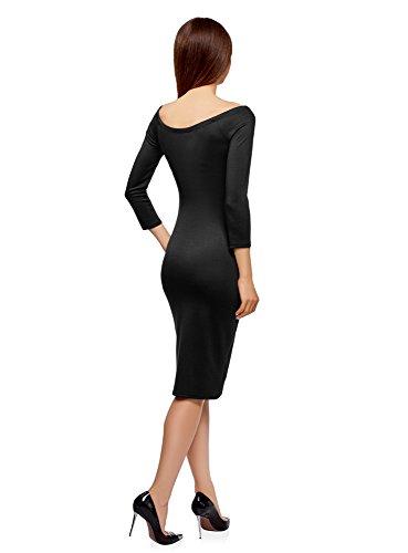 oodji Ultra Mujer Vestido Ajustado con Escote Barco, Negro, ES 36 / XS