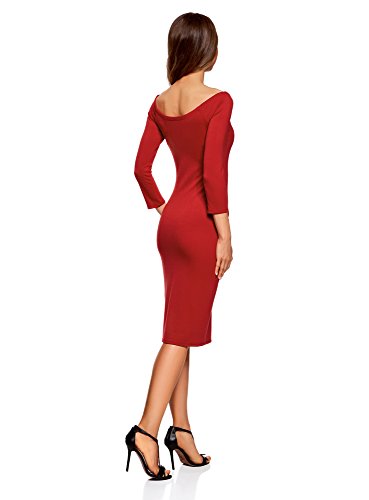 oodji Ultra Mujer Vestido Ajustado con Escote Barco, Rojo, ES 36 / XS