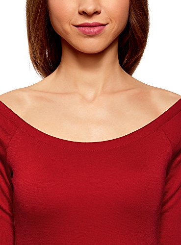oodji Ultra Mujer Vestido Ajustado con Escote Barco, Rojo, ES 36 / XS