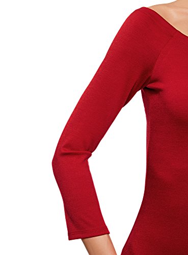 oodji Ultra Mujer Vestido Ajustado con Escote Barco, Rojo, ES 36 / XS