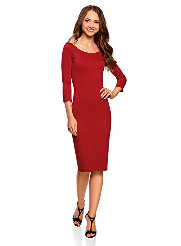 oodji Ultra Mujer Vestido Ajustado con Escote Barco, Rojo, ES 36 / XS