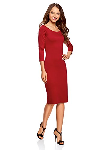 oodji Ultra Mujer Vestido Ajustado con Escote Barco, Rojo, ES 36 / XS