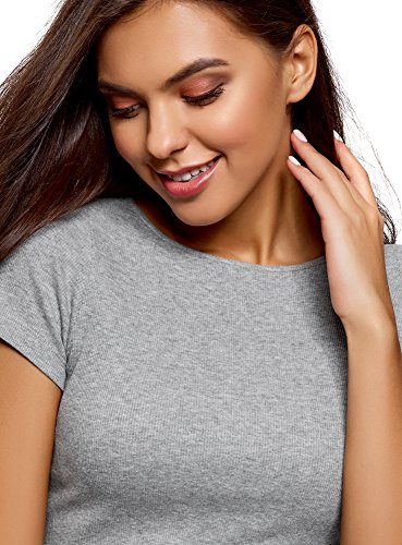 oodji Ultra Mujer Vestido Básico con Cuello Redondo, Gris, ES 44 / XL