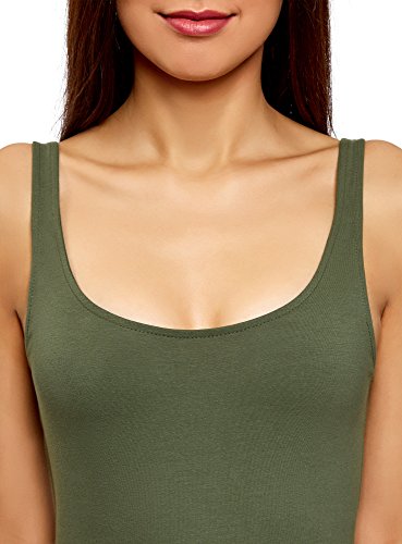 oodji Ultra Mujer Vestido-Camiseta de Tirantes de Punto, Verde, ES 38 / S