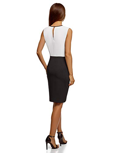 oodji Ultra Mujer Vestido Combinado con Lazos, Blanco, ES 34 / XXS