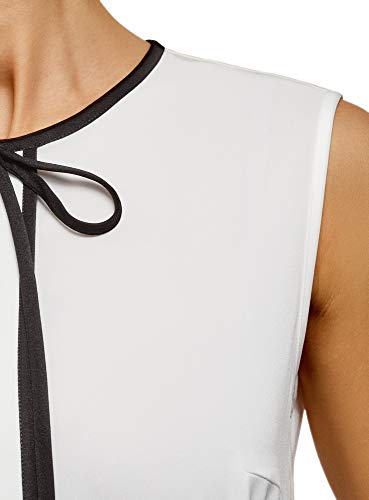 oodji Ultra Mujer Vestido Combinado con Lazos, Blanco, ES 34 / XXS