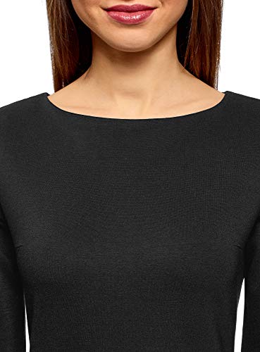 oodji Ultra Mujer Vestido de Cuello Barco con Mangas Acampanadas, Negro, ES 44 / XL