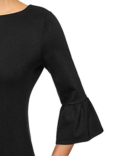 oodji Ultra Mujer Vestido de Cuello Barco con Mangas Acampanadas, Negro, ES 44 / XL