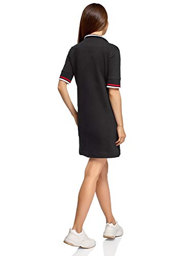oodji Ultra Mujer Vestido de Estilo Deportivo con Cremallera en el Cuello, Negro, ES 34 / XXS