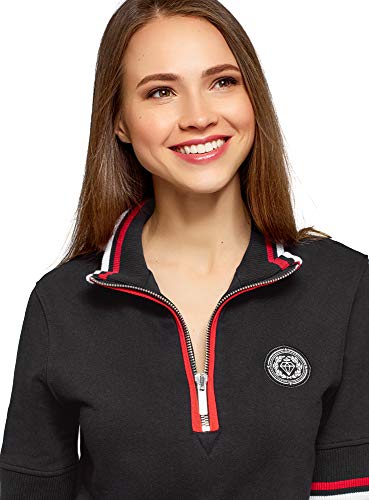 oodji Ultra Mujer Vestido de Estilo Deportivo con Cremallera en el Cuello, Negro, ES 34 / XXS