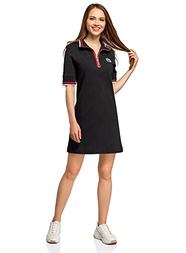 oodji Ultra Mujer Vestido de Estilo Deportivo con Cremallera en el Cuello, Negro, ES 34 / XXS