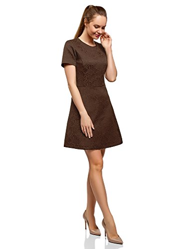 oodji Ultra Mujer Vestido de Jacquard de Manga Corta, Marrón, ES 34 / XXS