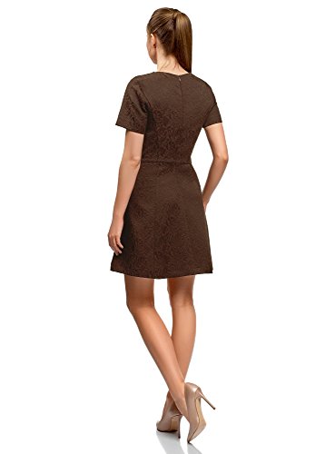 oodji Ultra Mujer Vestido de Jacquard de Manga Corta, Marrón, ES 34 / XXS